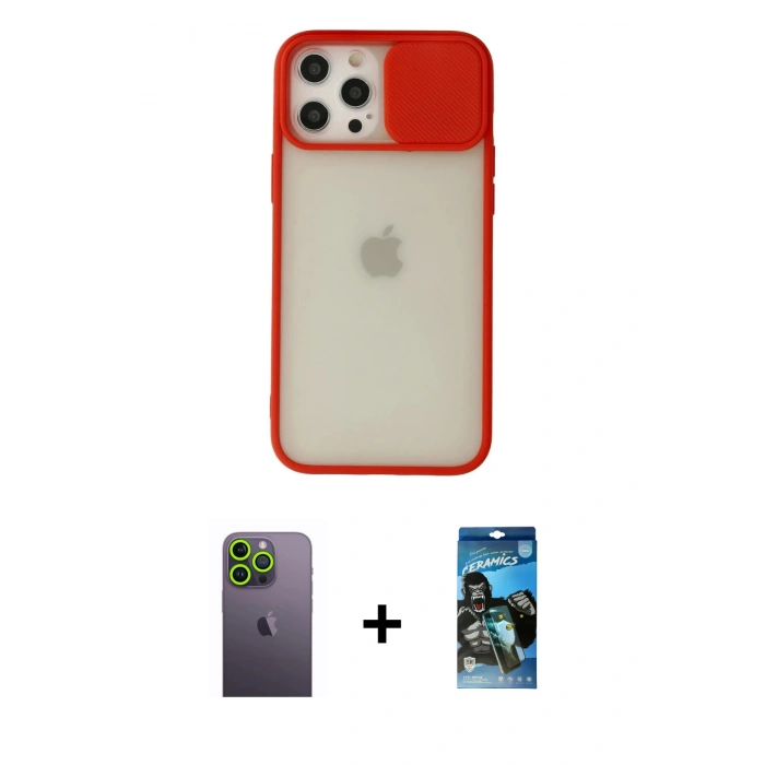 MARSİLYAN™- iPhone 12 Pro Max Kılıf Vadi Çizgi - Siyah 34D Izgaralı Cam + Neon Fosforlu Kamera Lens - YL