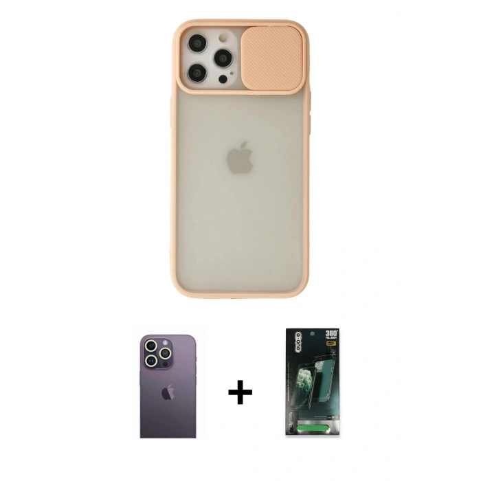 MARSİLYAN™- iPhone 12 Pro Max Kılıf Vadi Çizgi - Siyah 360 Mat Full Body Arka Koruyucu + Neon Fosforlu Kamera Lens - BZ
