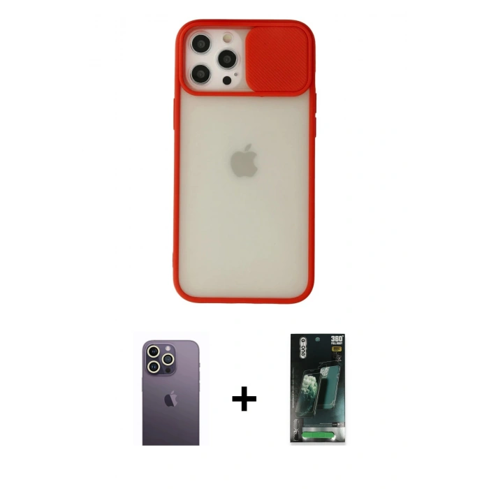 MARSİLYAN™- iPhone 12 Pro Max Kılıf Vadi Çizgi - Siyah 360 Mat Full Body Arka Koruyucu + Neon Fosforlu Kamera Lens - BZ