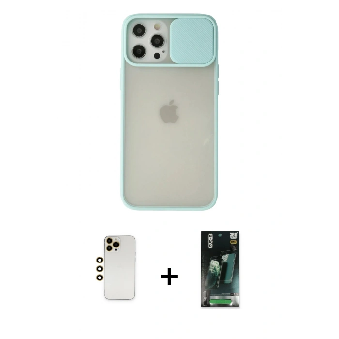 MARSİLYAN™- iPhone 12 Pro Max Kılıf Vadi Çizgi - Siyah 360 Mat Full Body Arka Koruyucu + Shine Kamera Lens - GD
