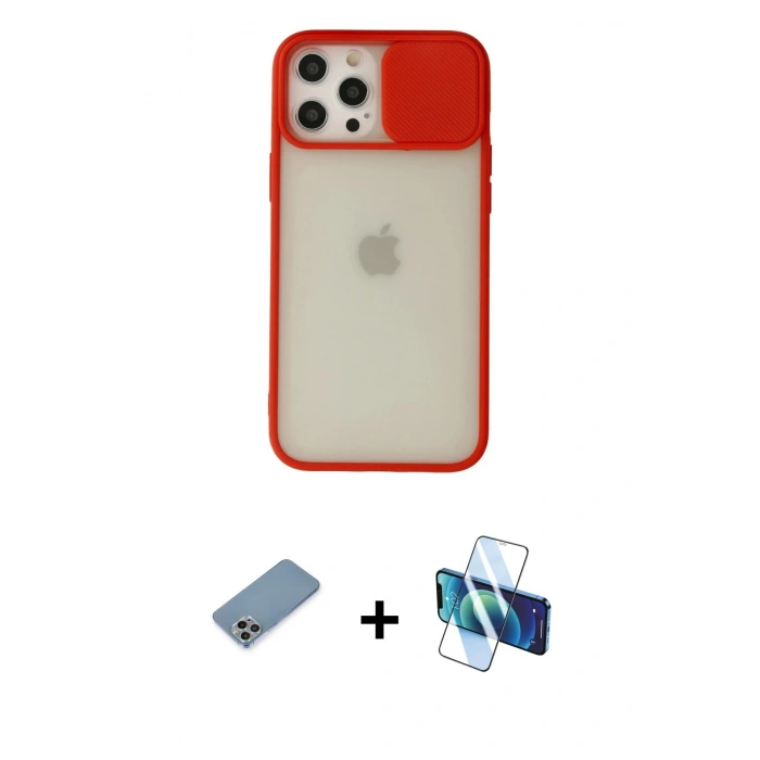 MARSİLYAN™- iPhone 12 Pro Max Kılıf Vadi Çizgi - Siyah 3D Antistatik Cam Ekran Koruyucu + Shine Kamera Lens Koruma Cam - GI