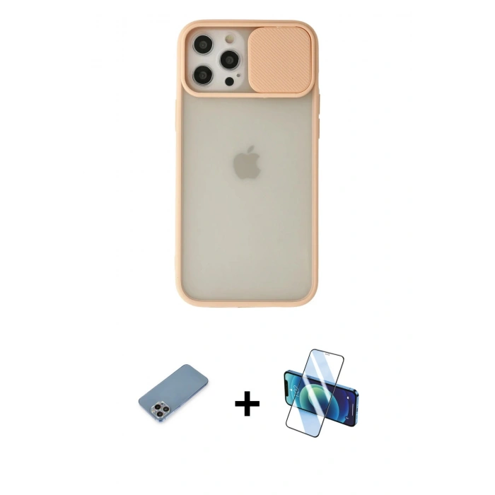MARSİLYAN™- iPhone 12 Pro Max Kılıf Vadi Çizgi - Siyah 3D Antistatik Cam Ekran Koruyucu + Shine Kamera Lens Koruma Cam - GI
