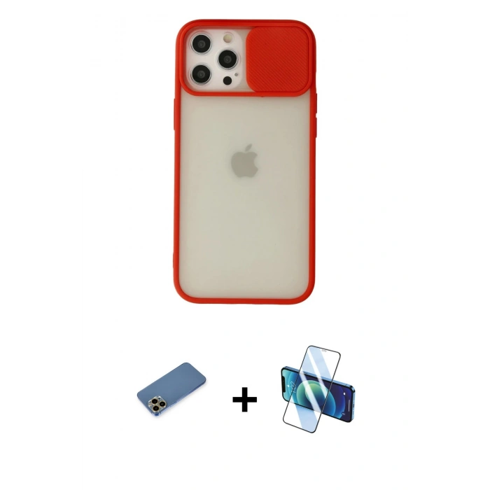 MARSİLYAN™- iPhone 12 Pro Max Kılıf Vadi Çizgi - Siyah 3D Antistatik Cam Ekran Koruyucu + Shine Kamera Lens Koruma Cam - GD