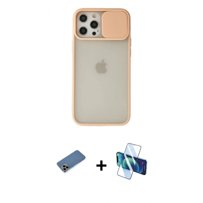 MARSİLYAN™- iPhone 12 Pro Max Kılıf Vadi Çizgi - Siyah 3D Antistatik Cam Ekran Koruyucu + Shine Kamera Lens Koruma Cam - GD