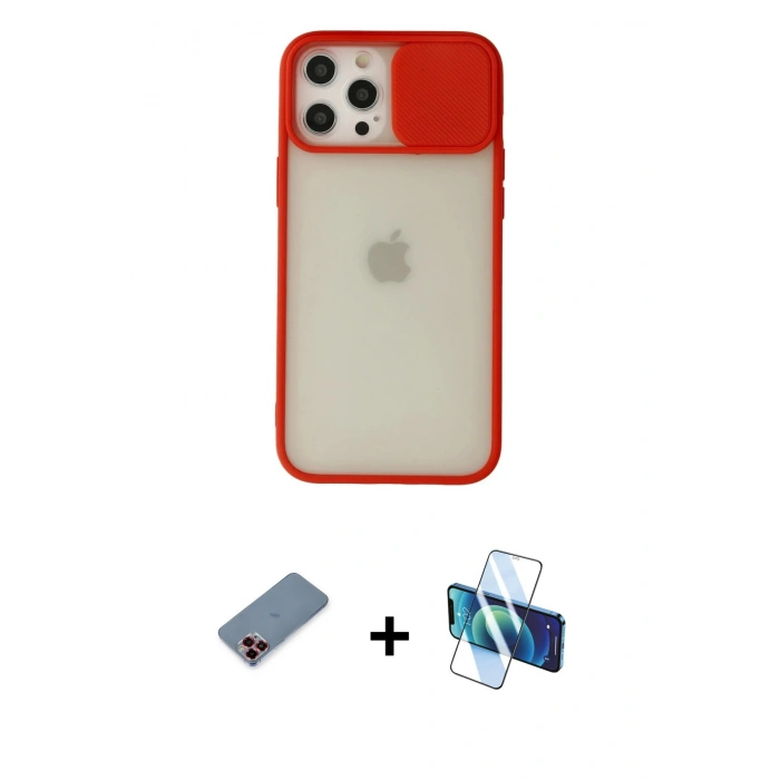MARSİLYAN™- iPhone 12 Pro Max Kılıf Vadi Çizgi - Siyah 3D Antistatik Cam Ekran Koruyucu + Metal Kamera Lens Koruma Cam - KI