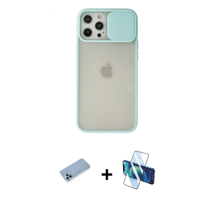 MARSİLYAN™- iPhone 12 Pro Max Kılıf Vadi Çizgi - Siyah 3D Antistatik Cam Ekran Koruyucu + Shine Kamera Lens Koruma Cam - MI