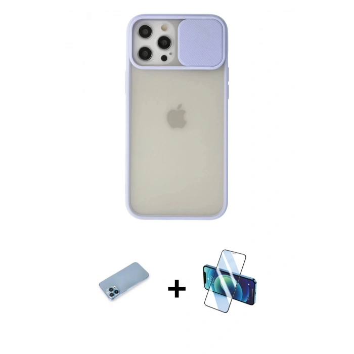 MARSİLYAN™- iPhone 12 Pro Max Kılıf Vadi Çizgi - Siyah 3D Antistatik Cam Ekran Koruyucu + Shine Kamera Lens Koruma Cam - MI