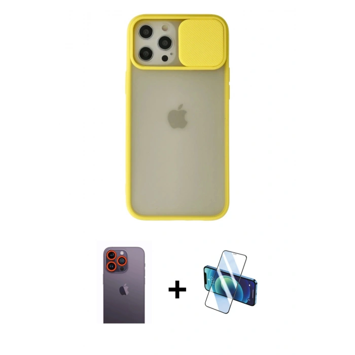 MARSİLYAN™- iPhone 12 Pro Max Kılıf Vadi Çizgi - Siyah 3D Antistatik Cam Ekran Koruyucu + Neon Fosforlu Kamera Lens - TU