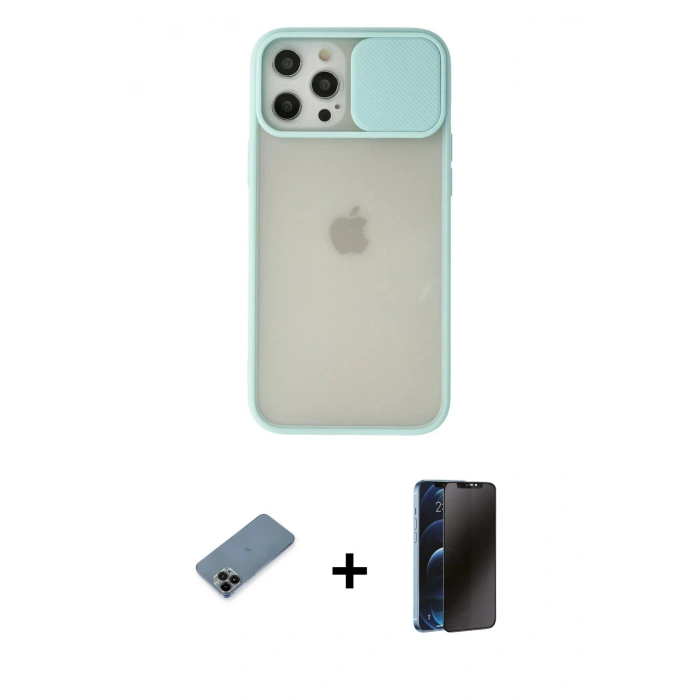 MARSİLYAN™- iPhone 12 Pro Max Kılıf Vadi Çizgi - Siyah 3D Antistatik Hayalet Cam Ekran Koruyucu + Shine Kamera Lens Koruma Cam - SH