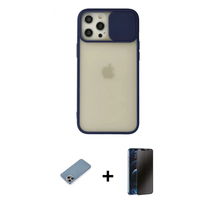 MARSİLYAN™- iPhone 12 Pro Max Kılıf Vadi Çizgi - Siyah 3D Antistatik Hayalet Cam Ekran Koruyucu + Shine Kamera Lens Koruma Cam - GI