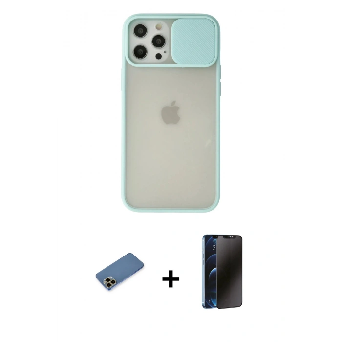 MARSİLYAN™- iPhone 12 Pro Max Kılıf Vadi Çizgi - Siyah 3D Antistatik Hayalet Cam Ekran Koruyucu + Shine Kamera Lens Koruma Cam - GD