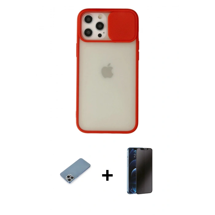 MARSİLYAN™- iPhone 12 Pro Max Kılıf Vadi Çizgi - Siyah 3D Antistatik Hayalet Cam Ekran Koruyucu + Shine Kamera Lens Koruma Cam - GI