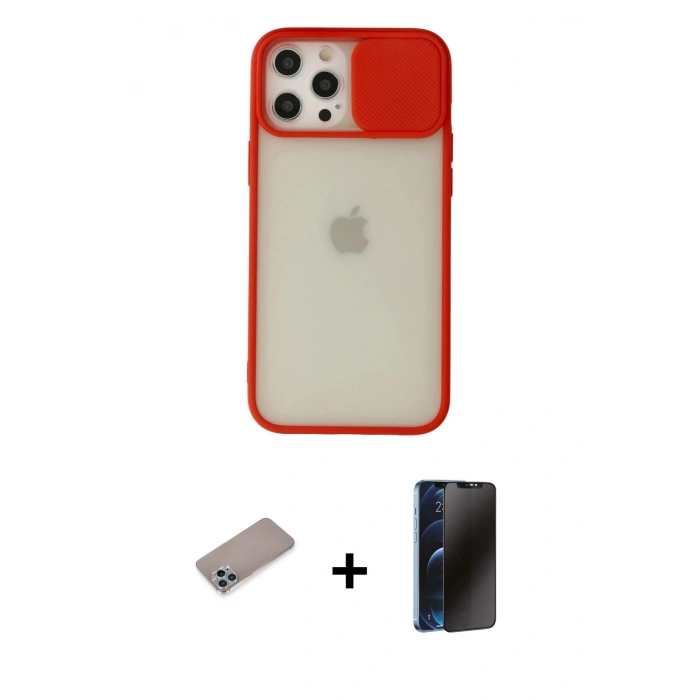 MARSİLYAN™- iPhone 12 Pro Max Kılıf Vadi Çizgi - Siyah 3D Antistatik Hayalet Cam Ekran Koruyucu + Shine Kamera Lens Koruma Cam - SABE