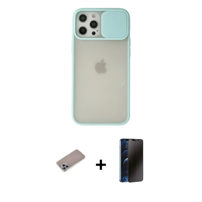 MARSİLYAN™- iPhone 12 Pro Max Kılıf Vadi Çizgi - Siyah 3D Antistatik Hayalet Cam Ekran Koruyucu + Shine Kamera Lens Koruma Cam - SABE
