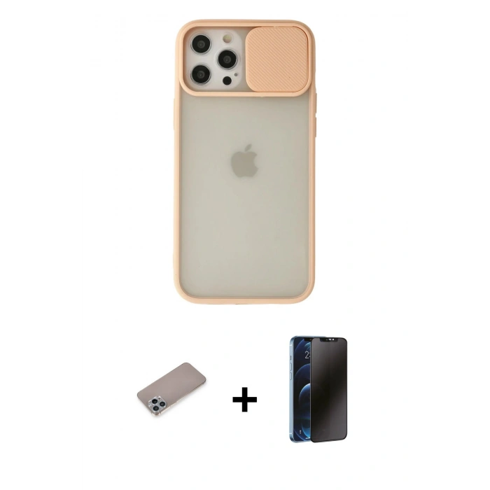 MARSİLYAN™- iPhone 12 Pro Max Kılıf Vadi Çizgi - Siyah 3D Antistatik Hayalet Cam Ekran Koruyucu + Shine Kamera Lens Koruma Cam - SABE