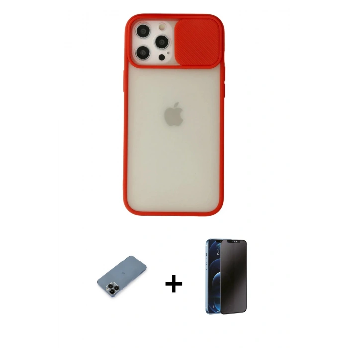 MARSİLYAN™- iPhone 12 Pro Max Kılıf Vadi Çizgi - Siyah 3D Antistatik Hayalet Cam Ekran Koruyucu + Shine Kamera Lens Koruma Cam - SH