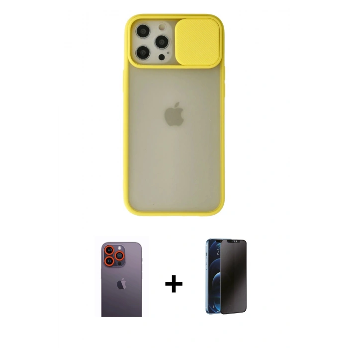 MARSİLYAN™- iPhone 12 Pro Max Kılıf Vadi Çizgi - Siyah 3D Antistatik Hayalet Cam Ekran Koruyucu + Neon Fosforlu Kamera Lens - TU