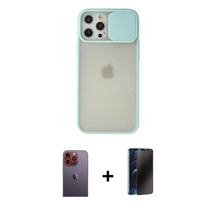 MARSİLYAN™- iPhone 12 Pro Max Kılıf Vadi Çizgi - Siyah 3D Antistatik Hayalet Cam Ekran Koruyucu + Neon Fosforlu Kamera Lens - TU