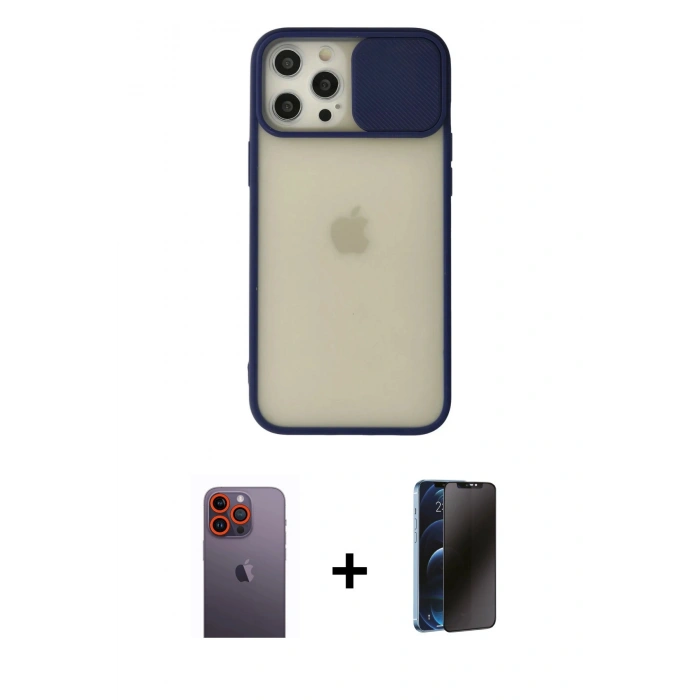 MARSİLYAN™- iPhone 12 Pro Max Kılıf Vadi Çizgi - Siyah 3D Antistatik Hayalet Cam Ekran Koruyucu + Neon Fosforlu Kamera Lens - TU
