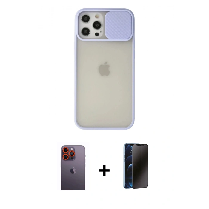 MARSİLYAN™- iPhone 12 Pro Max Kılıf Vadi Çizgi - Siyah 3D Antistatik Hayalet Cam Ekran Koruyucu + Neon Fosforlu Kamera Lens - TU