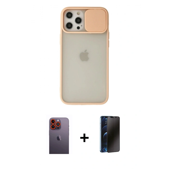 MARSİLYAN™- iPhone 12 Pro Max Kılıf Vadi Çizgi - Siyah 3D Antistatik Hayalet Cam Ekran Koruyucu + Neon Fosforlu Kamera Lens - TU