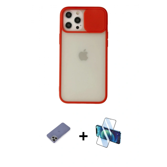 MARSİLYAN™- iPhone 12 Pro Max Kılıf Vadi Çizgi - Siyah 3D Antistatik Seramik Nano Ekran Koruyucu + Metal Kamera Lens Koruma Cam - GD