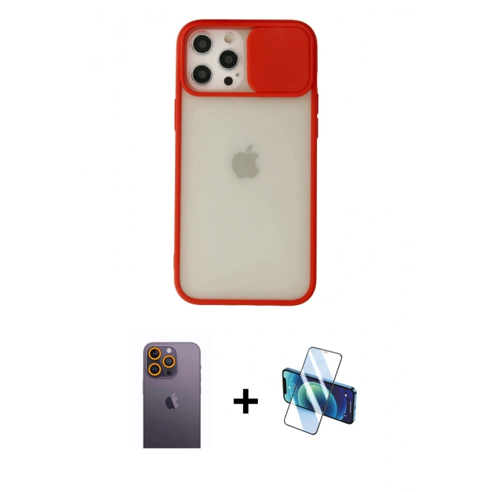 MARSİLYAN™- iPhone 12 Pro Max Kılıf Vadi Çizgi - Siyah 3D Antistatik Seramik Nano Ekran Koruyucu + Neon Fosforlu Kamera Lens - SI