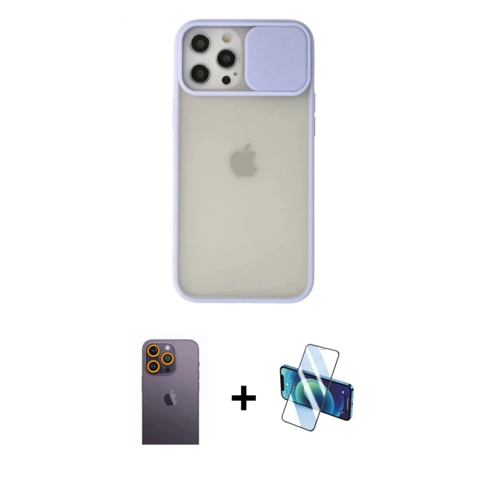 MARSİLYAN™- iPhone 12 Pro Max Kılıf Vadi Çizgi - Siyah 3D Antistatik Seramik Nano Ekran Koruyucu + Neon Fosforlu Kamera Lens - SI