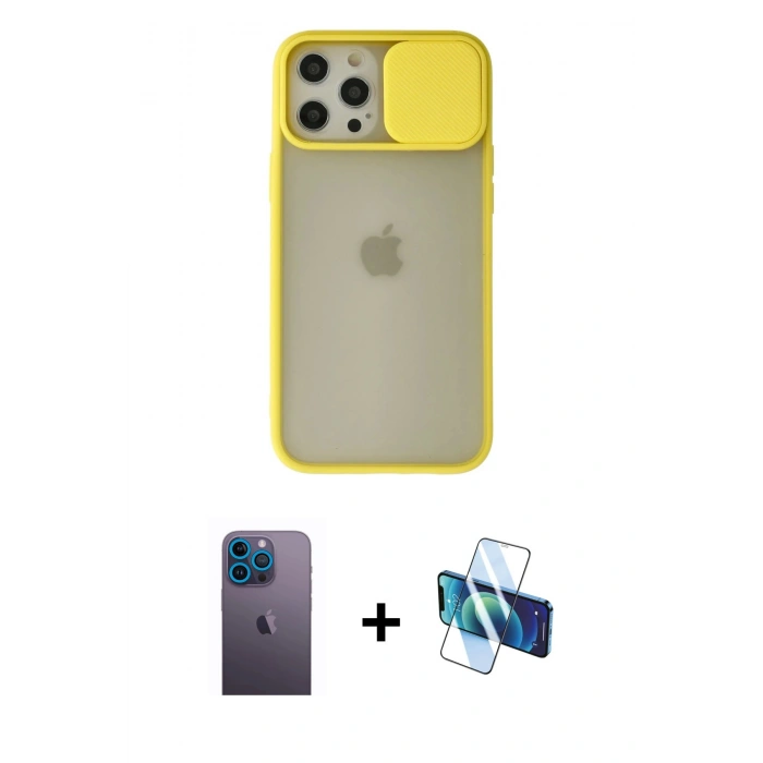 MARSİLYAN™- iPhone 12 Pro Max Kılıf Vadi Çizgi - Siyah 3D Antistatik Seramik Nano Ekran Koruyucu + Neon Fosforlu Kamera Lens - MI