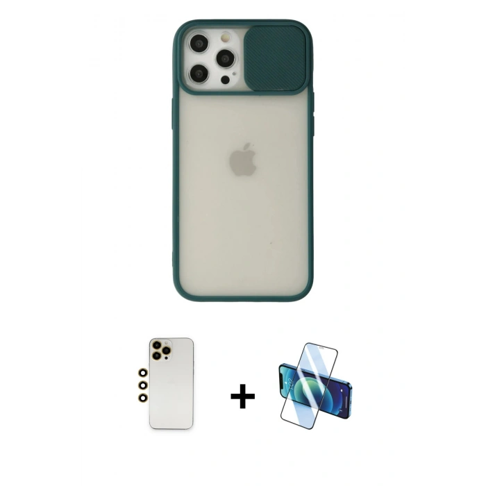 MARSİLYAN™- iPhone 12 Pro Max Kılıf Vadi Çizgi - Siyah 3D Antistatik Seramik Nano Ekran Koruyucu + Shine Kamera Lens - GD