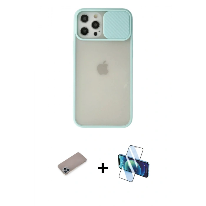 MARSİLYAN™- iPhone 12 Pro Max Kılıf Vadi Çizgi - Siyah 3D Antistatik Seramik Nano Ekran Koruyucu + Shine Kamera Lens Koruma Cam - SABE