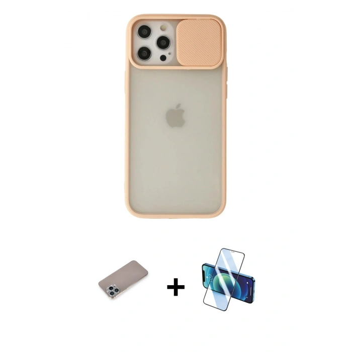 MARSİLYAN™- iPhone 12 Pro Max Kılıf Vadi Çizgi - Siyah 3D Antistatik Seramik Nano Ekran Koruyucu + Shine Kamera Lens Koruma Cam - SABE