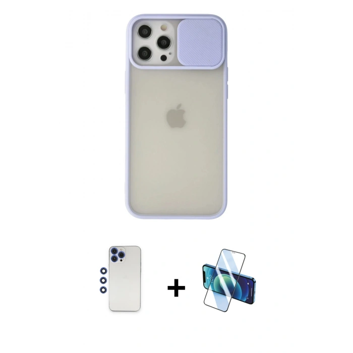 MARSİLYAN™- iPhone 12 Pro Max Kılıf Vadi Çizgi - Siyah 3D Antistatik Seramik Nano Ekran Koruyucu + Shine Kamera Lens - LT