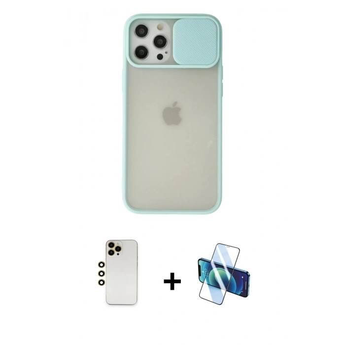 MARSİLYAN™- iPhone 12 Pro Max Kılıf Vadi Çizgi - Siyah 3D Antistatik Seramik Nano Ekran Koruyucu + Shine Kamera Lens - GD
