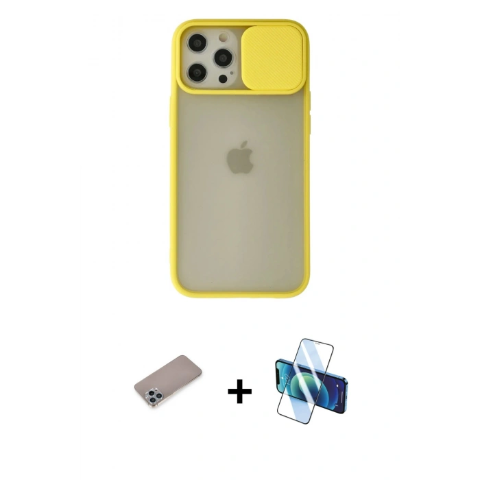 MARSİLYAN™- iPhone 12 Pro Max Kılıf Vadi Çizgi - Siyah 3D Antistatik Seramik Nano Ekran Koruyucu + Shine Kamera Lens Koruma Cam - SABE