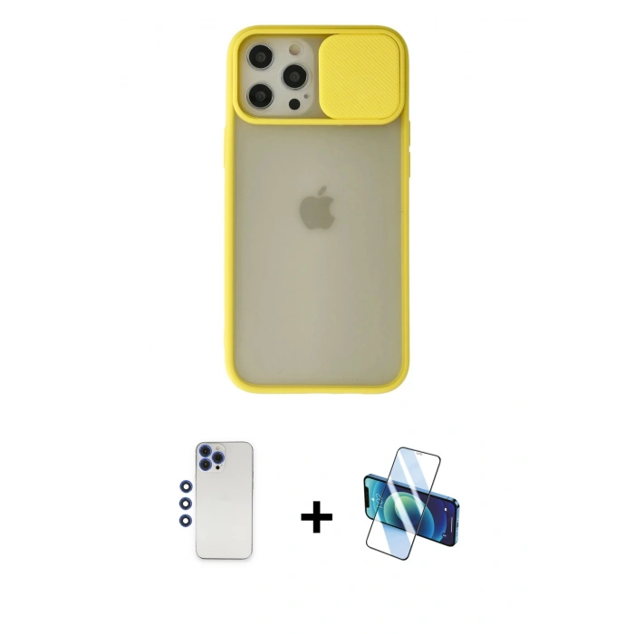 MARSİLYAN™- iPhone 12 Pro Max Kılıf Vadi Çizgi - Siyah 3D Antistatik Seramik Nano Ekran Koruyucu + Shine Kamera Lens - LT