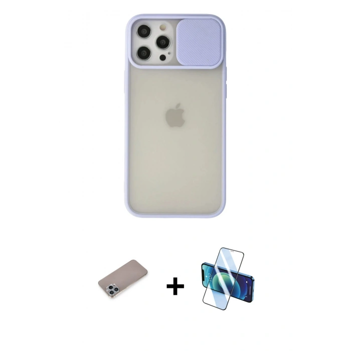MARSİLYAN™- iPhone 12 Pro Max Kılıf Vadi Çizgi - Siyah 3D Antistatik Seramik Nano Ekran Koruyucu + Shine Kamera Lens Koruma Cam - SABE