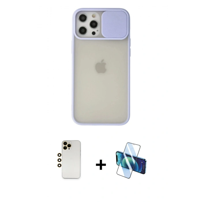 MARSİLYAN™- iPhone 12 Pro Max Kılıf Vadi Çizgi - Siyah 3D Antistatik Seramik Nano Ekran Koruyucu + Shine Kamera Lens - GD