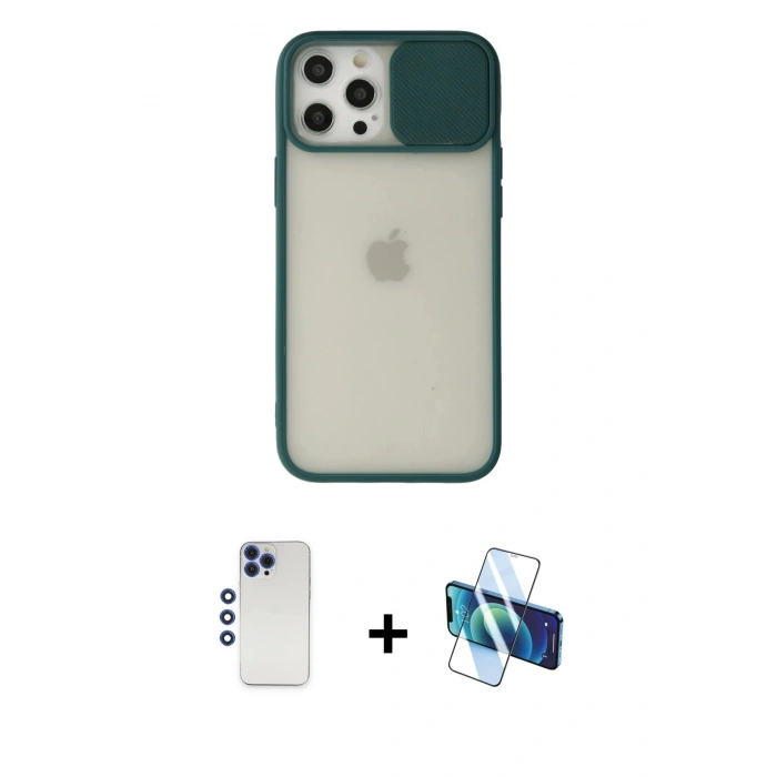 MARSİLYAN™- iPhone 12 Pro Max Kılıf Vadi Çizgi - Siyah 3D Antistatik Seramik Nano Ekran Koruyucu + Shine Kamera Lens - LT
