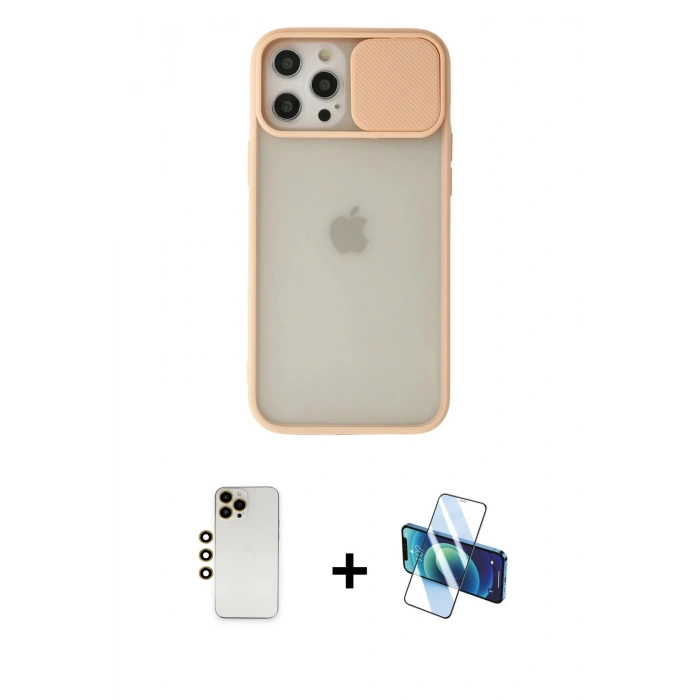 MARSİLYAN™- iPhone 12 Pro Max Kılıf Vadi Çizgi - Siyah 3D Antistatik Seramik Nano Ekran Koruyucu + Shine Kamera Lens - GD