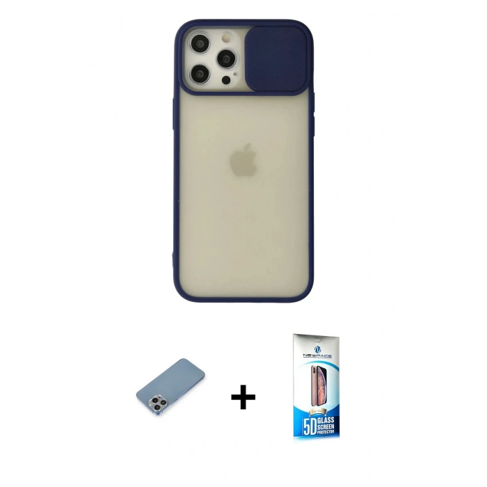 MARSİLYAN™- iPhone 12 Pro Max Kılıf Vadi Çizgi - Siyah 5D Eko Cam Ekran Koruyucu + Shine Kamera Lens Koruma Cam - GI