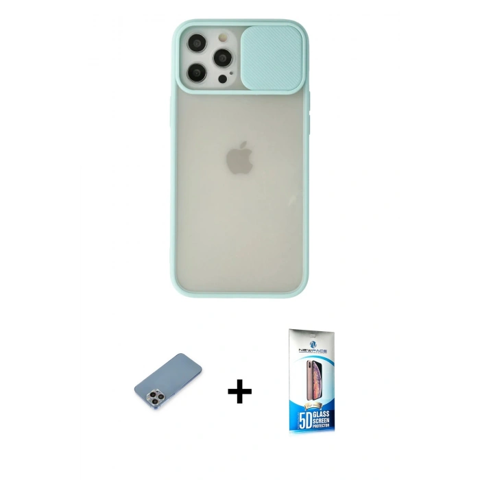 MARSİLYAN™- iPhone 12 Pro Max Kılıf Vadi Çizgi - Siyah 5D Eko Cam Ekran Koruyucu + Shine Kamera Lens Koruma Cam - GI