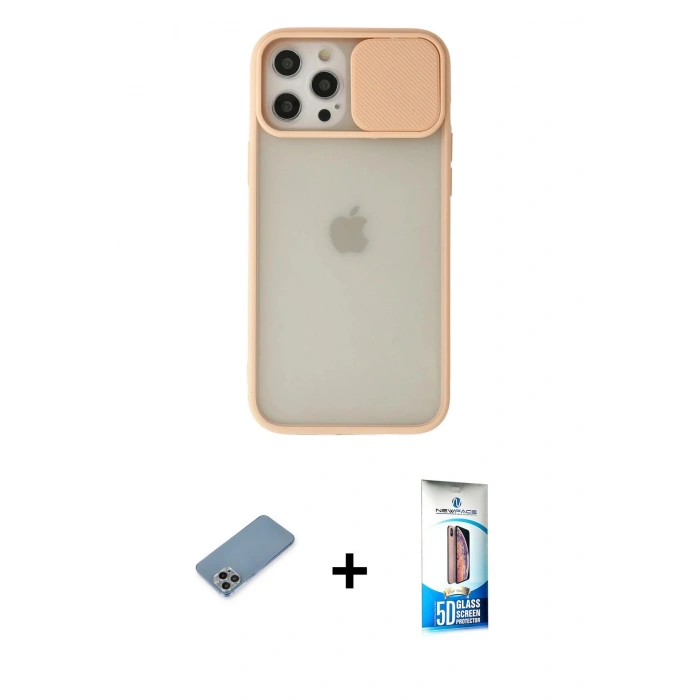 MARSİLYAN™- iPhone 12 Pro Max Kılıf Vadi Çizgi - Siyah 5D Eko Cam Ekran Koruyucu + Shine Kamera Lens Koruma Cam - GI