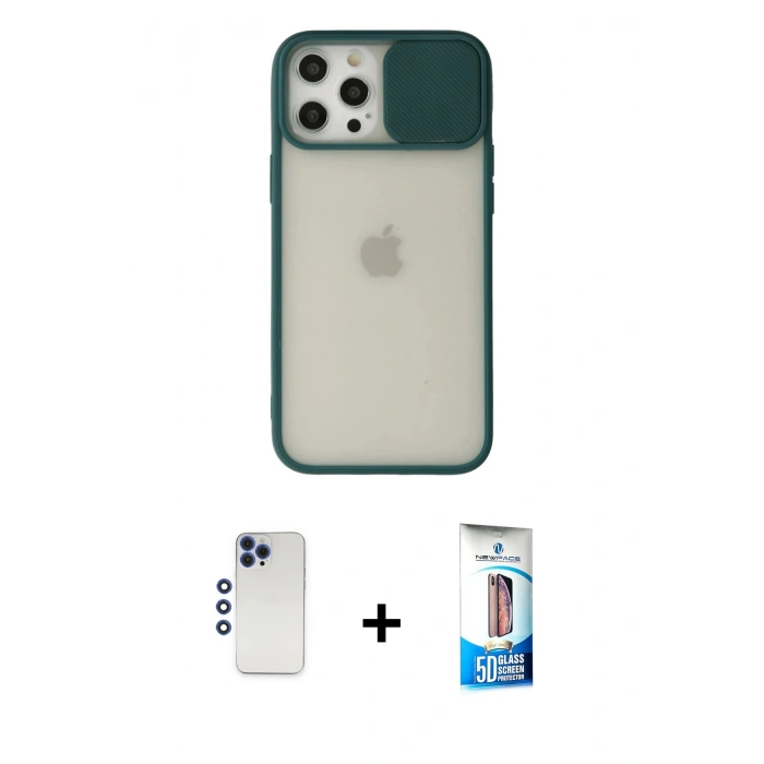 MARSİLYAN™- iPhone 12 Pro Max Kılıf Vadi Çizgi - Siyah 5D Eko Cam Ekran Koruyucu + Shine Kamera Lens - LT