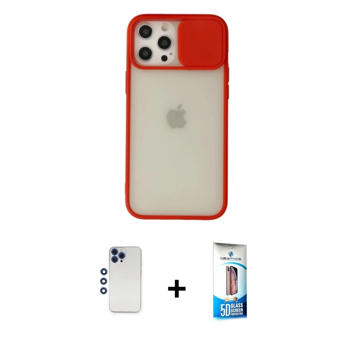 MARSİLYAN™- iPhone 12 Pro Max Kılıf Vadi Çizgi - Siyah 5D Eko Cam Ekran Koruyucu + Shine Kamera Lens - LT