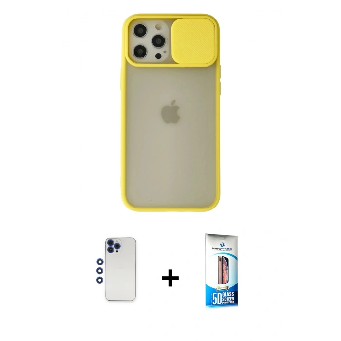 MARSİLYAN™- iPhone 12 Pro Max Kılıf Vadi Çizgi - Siyah 5D Eko Cam Ekran Koruyucu + Shine Kamera Lens - LT