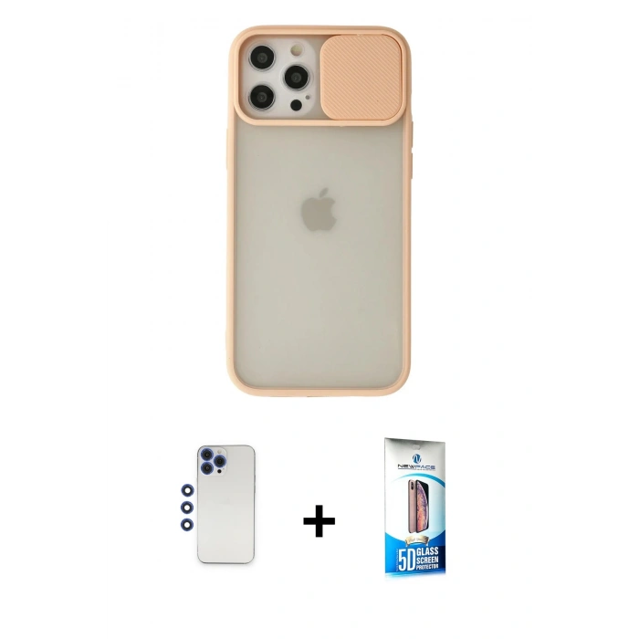 MARSİLYAN™- iPhone 12 Pro Max Kılıf Vadi Çizgi - Siyah 5D Eko Cam Ekran Koruyucu + Shine Kamera Lens - LT