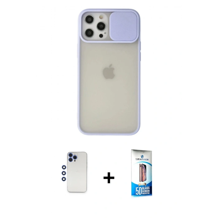 MARSİLYAN™- iPhone 12 Pro Max Kılıf Vadi Çizgi - Siyah 5D Eko Cam Ekran Koruyucu + Shine Kamera Lens - LT