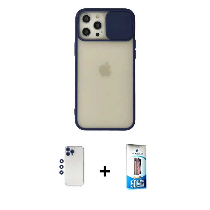 MARSİLYAN™- iPhone 12 Pro Max Kılıf Vadi Çizgi - Siyah 5D Eko Cam Ekran Koruyucu + Shine Kamera Lens - LT