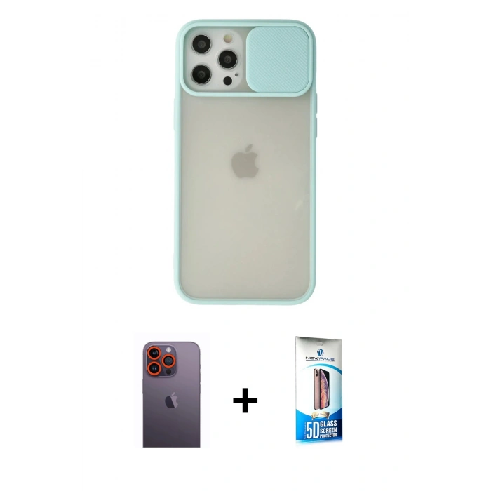 MARSİLYAN™- iPhone 12 Pro Max Kılıf Vadi Çizgi - Siyah 5D Eko Cam Ekran Koruyucu + Neon Fosforlu Kamera Lens - TU